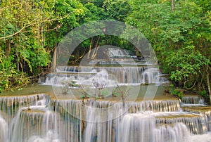 Waterfall in deep rain forest jungle (Huay Mae Kamin Waterfall