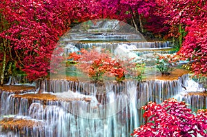 Waterfall in deep rain forest jungle (Huay Mae Kamin Waterfall)