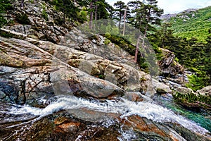 Waterfall detail in the Haute-Corse, Corcica of France