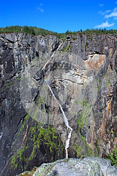 Waterfall down a mountain.