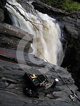 Waterfall fishing hiking nature adventure