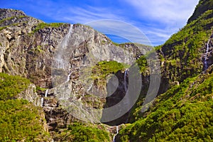 Waterfall in Fjord Sognefjord - Norway