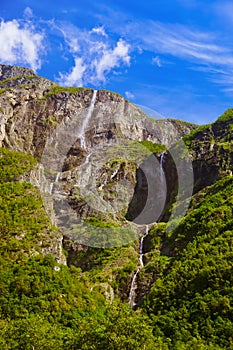 Waterfall in Fjord Sognefjord - Norway