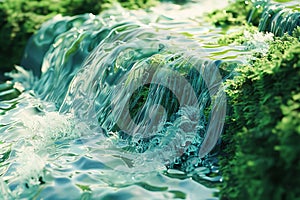 A waterfall is flowing into a body of water with Generative AI