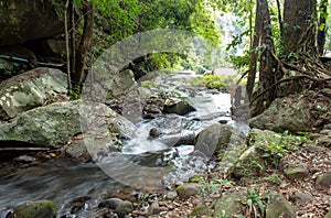 Waterfall flowing from the mountains at Phu SOI DAO waterfall.