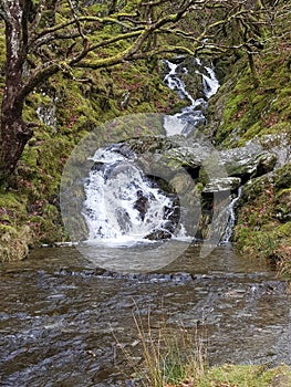 Waterfall flowing one dull day