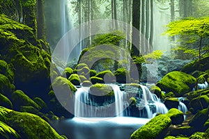 The waterfall in forest and AI Generated photo