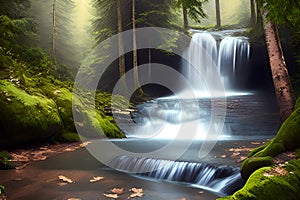 The waterfall in forest and AI Generated photo