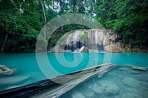 Waterfall in forest at Erawan waterfall National Park