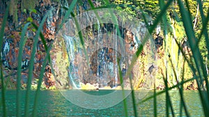 Waterfall in forest Plitvice Lakes National Park, Croatia