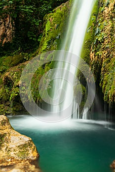 waterfall in the forest. Vadu Crisului waterfall, Bihor, Romania