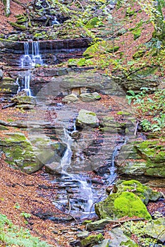 Waterfall in the Foreste Casentinesi NP in autumn, Tuscany, Ital