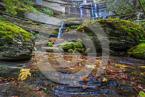 Waterfall in the Foreste Casentinesi NP in autumn, Tuscany, Ital