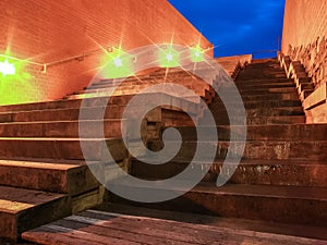 Waterfall fountain embedded in the stairs