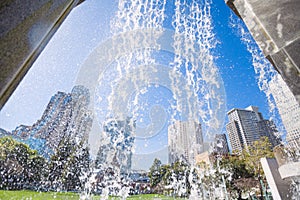 Waterfall fountain in Yerba Buena Gardens park photo