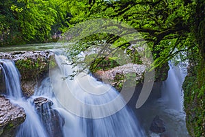 Waterfall in Gachedili canyon, Georgia, wild place