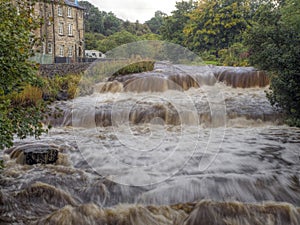 Waterfall on Gayle Beck, Gayle Village, high water