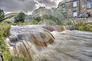 Waterfall on Gayle Beck, Gayle Village, high water