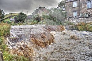 Waterfall on Gayle Beck, Gayle Village, high water