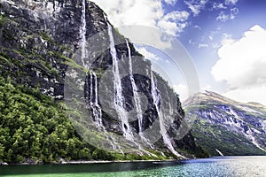 Waterfall of Geiranger fjord photo