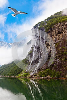 Waterfall in Geiranger fjord Norway