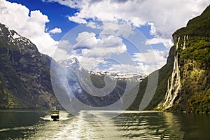 Waterfall in Geiranger fjord Norway