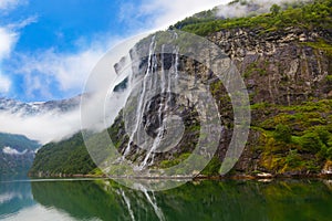 Waterfall in Geiranger fjord Norway photo