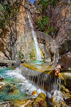 Waterfall in the gorge of Milonas near famous beach of Agia Fotia, Ierapetra, Crete, Greece