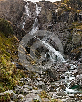 Waterfall Great Siklawa Wielka Siklawa in Tatra Mountains. Poland