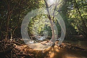 Waterfall green forest river stream landscape ,Waterfall hidden in the tropical jungle at National Park,Thailand