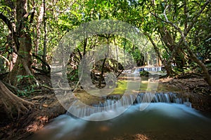 Waterfall green forest river stream landscape ,Waterfall hidden in the tropical jungle at National Park,Thailand