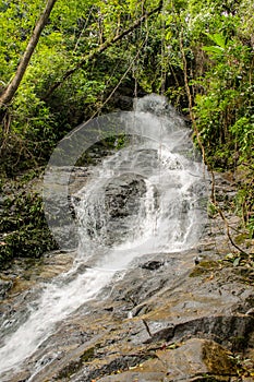 Waterfall in green jungle tropical forest