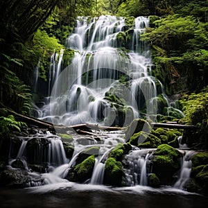 waterfall on green mountins generated AI