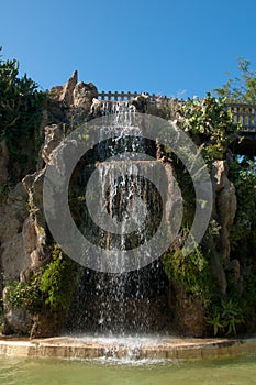 Waterfall and grotto in the Genoves park of Cadiz