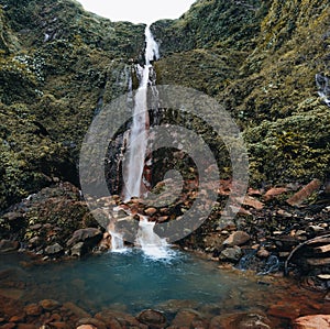 Waterfall in Guadeloupe Caribbean island. Chutes du Carbet, waterfall in Guadeloupe National Park.