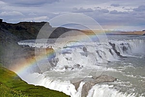 Waterfall Gullfoss with a rainbow. photo