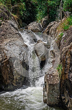 Waterfall Between Huge Rocks