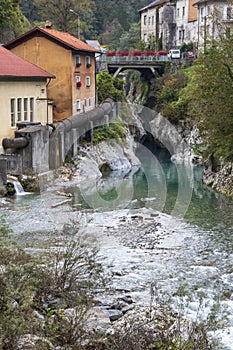 Waterfall and hydroelectric plant near Tolmin Slovenia.
