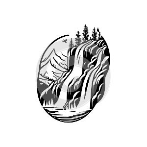 Waterfall Icon hand draw black colour nature logo symbol perfect