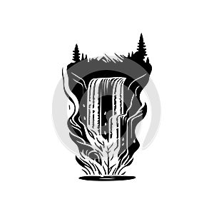 Waterfall Icon hand draw black colour nature logo symbol perfect