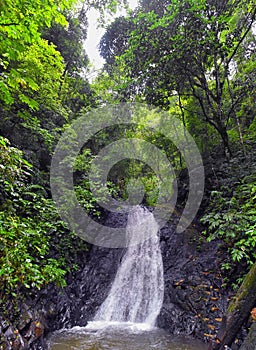 Waterfall Jaco Costa Rica, Catarastas Valle Encantado - Hidden waterfall surrounded by green trees, vegetation, rocks, leaves floa photo