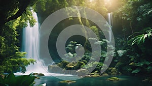 waterfall in the jungle ethereal fantasy concept art of masterpiece, photo of waterfall in tropical forest