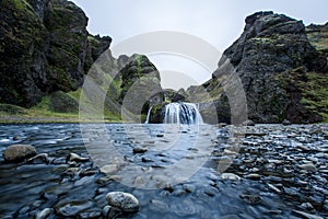 Waterfall at Kirkjubaejarklaustur, Suourland or South Iceland, Iceland, Europe