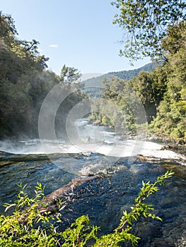 Waterfall of La Leona, in Huilo Huilo Biological Reserve, Los Rios Region, southern Chile