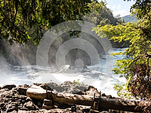 Waterfall of La Leona, in Huilo Huilo Biological Reserve, Los RÃ­os Region, southern Chile