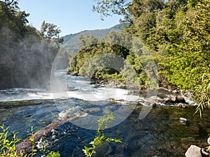 Waterfall of La Leona, in Huilo Huilo Biological Reserve, Los RÃ­os Region, southern Chile