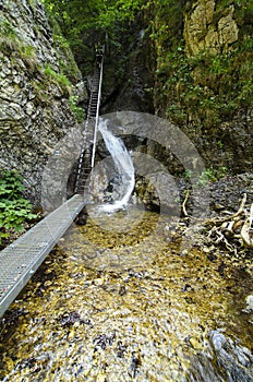 Waterfall and ladder in National park Mala Fatra
