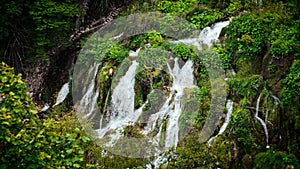 Waterfall and Lake in Plitvice, National Park. Croatia. 4k