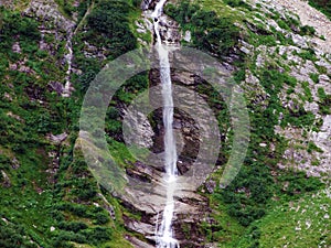 Waterfall Lammerbachfall or Wasserfall LammerbachfÃ¤lle, Lammerbach stream in the Alpine Valley of Maderanertal