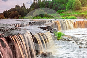 Waterfall landscape aging jet water cascade moss surface blur